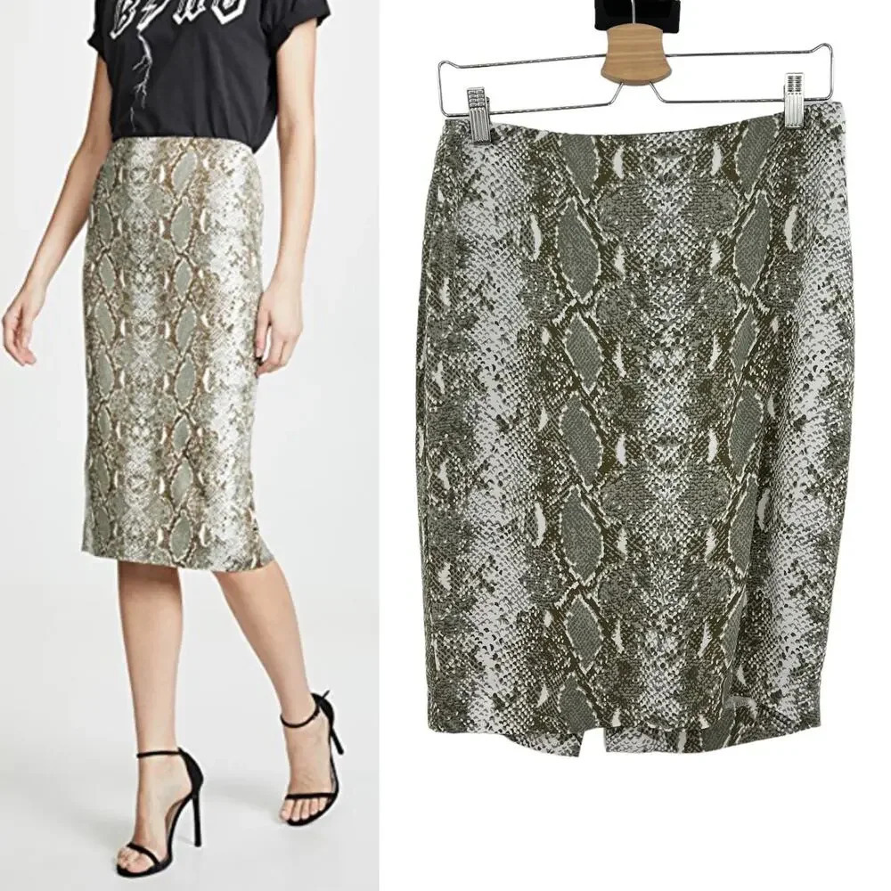 Diane von Furstenberg Kara Tailored Pencil Skirt Snake Print Green Size 6‎